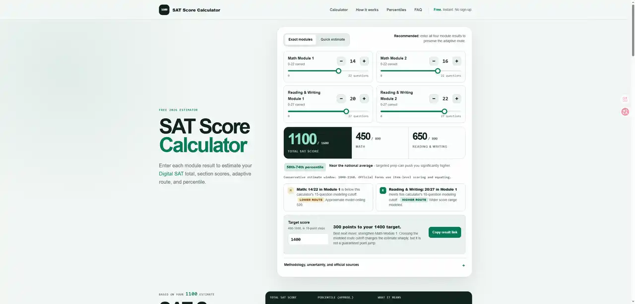 SAT Score Calculator screenshot