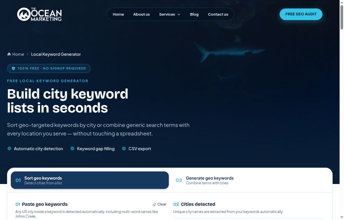 The Ocean Marketing Local Keyword Generator screenshot