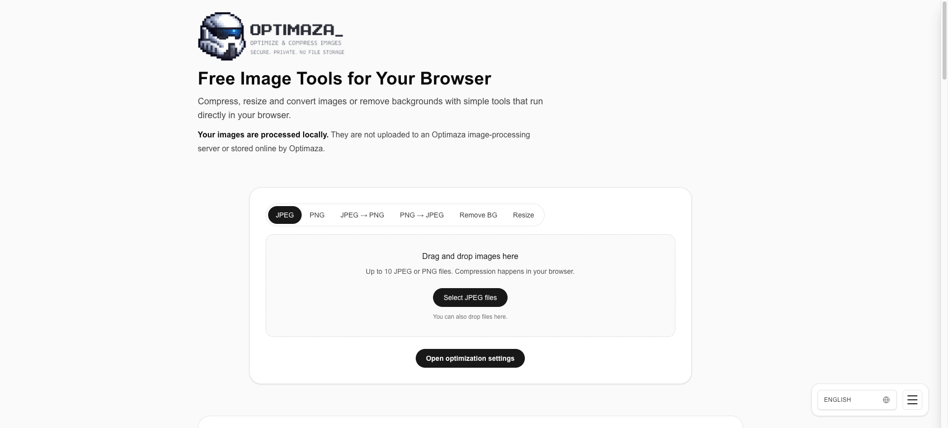 Optimaza - Free Image Tools for Your Browser screenshot