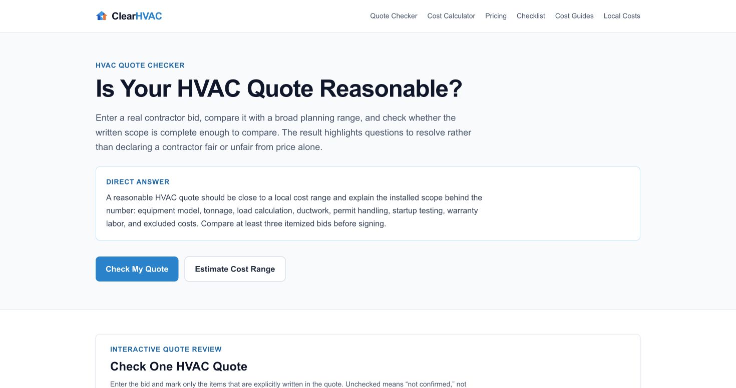 Clear HVAC Costs screenshot