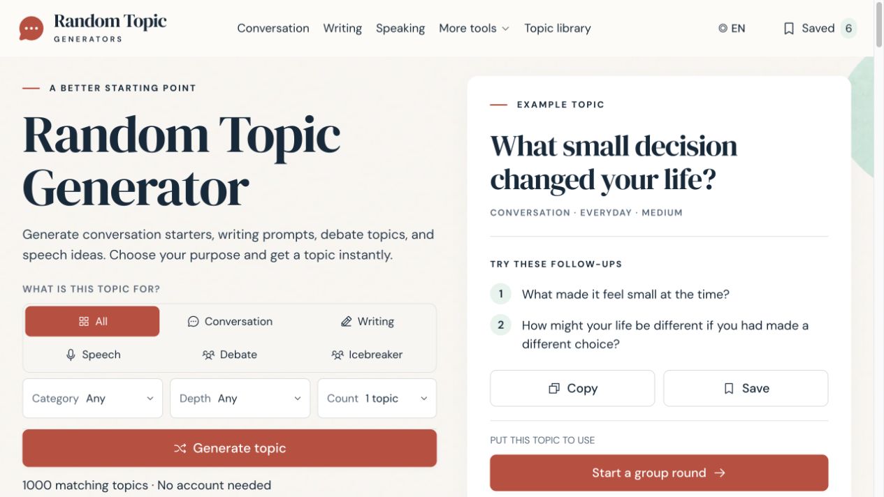 Random Topic Generators screenshot