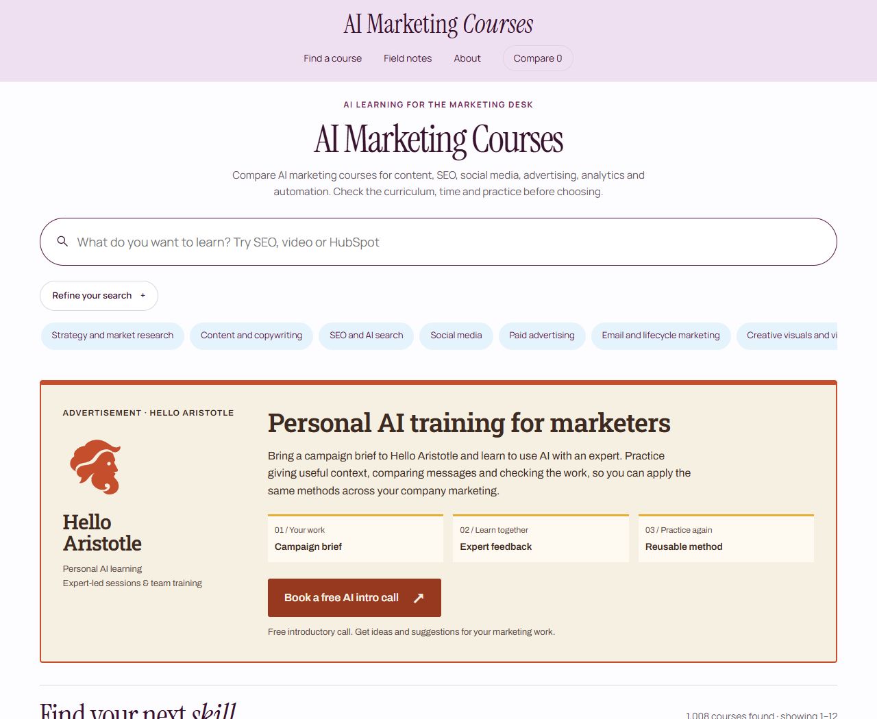 AI Marketing Courses screenshot