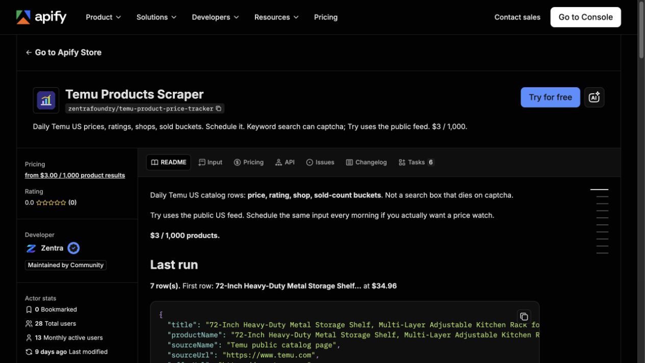 Temu Products Scraper - ZentraFoundry screenshot