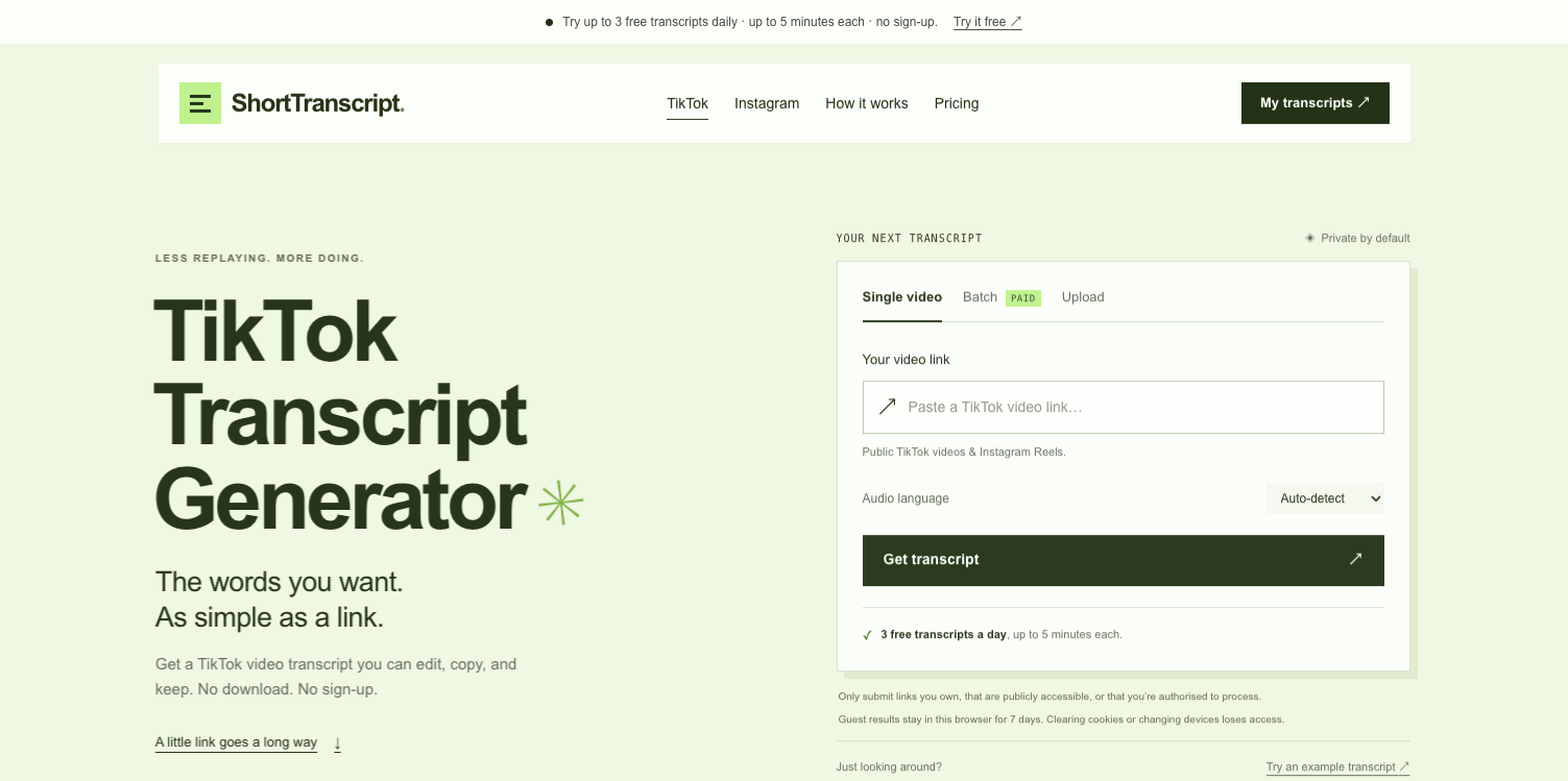 ShortTranscript screenshot