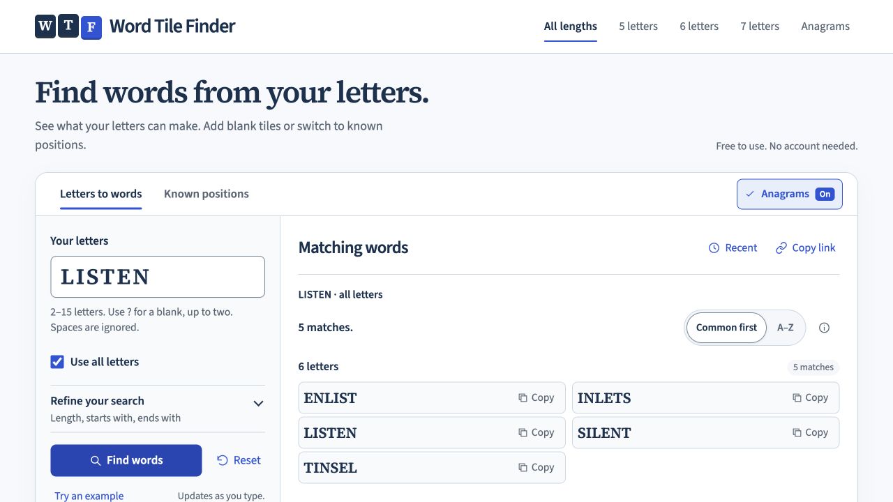 Word Tile Finder screenshot