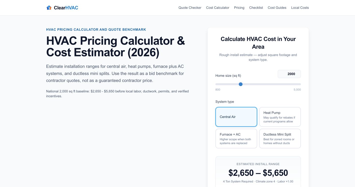 Clear HVAC Costs screenshot