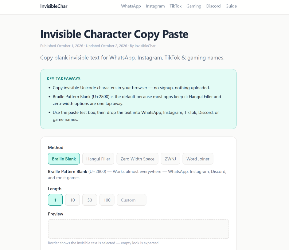 Invisible Character Tool screenshot